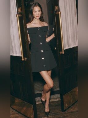 Hill House Mattia Off-Shoulder Black Mini Dress
